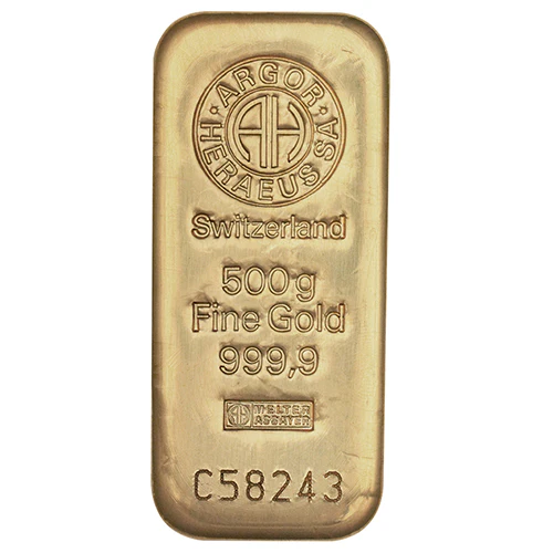 500g Gold Gussbarren Argor Heraeus
