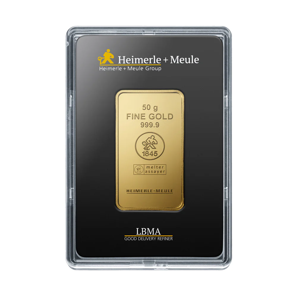 50g Gold Prägebarren Heimerle+Meule