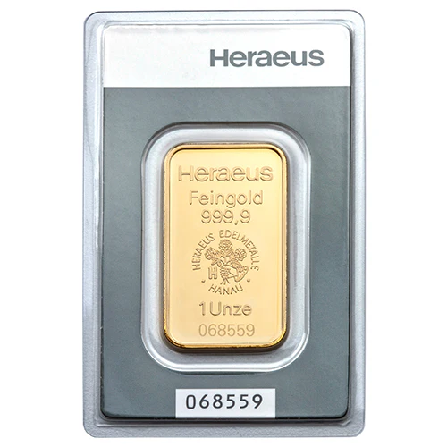 1 Unze Gold Prägebarren Heraeus