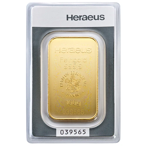 100g Gold Prägebarren Heraeus