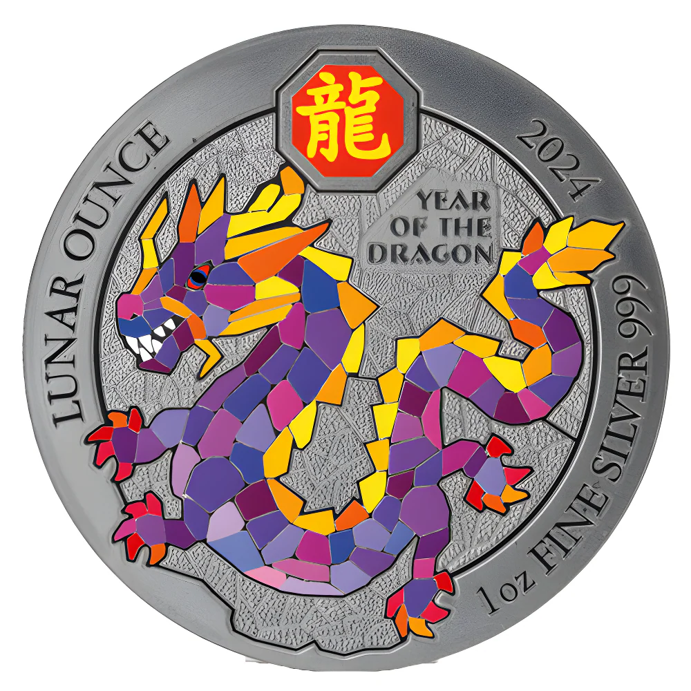 1 Unze Silber Jahr des Drachen 2024 coloriert