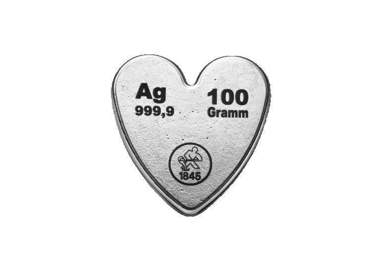 100g Silber Gussbarren Herzform Heimerle+Meule - Image 2